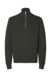 Selected Dane LS Structure Knit Kalf Zip Deep Forest