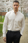 Clean Cut Copenhagen Oxford Stretch Plain L/S Sand Melange