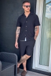 Selected Relax Plisse Resort SS Hemd Black
