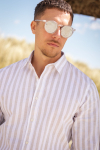 Selected Reg New Linen Hemd LS Kelp Stripe