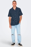 ONLY & SONS Trev Reg Structure Stripe SS Hemd Dark Navy