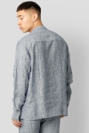 Clean Cut Copenhagen Andreas Cotton Linen Mao Hemd L/S Navy / Ecru