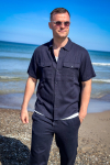 ONLY & SONS Kari Relaxed SS Hemd Viscose Linen Dark Navy