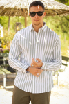 Selected Reg New Linen Hemd LS Desert Sage Stripe