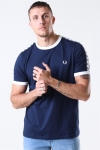 Fred Perry Taped Ringer T-Hemd Carbon Blue