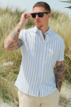 Selected Regular Sun Linen Hemd SS Iceberg Green Stripe