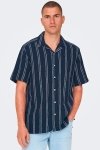 ONLY & SONS Trev Reg Structure Stripe SS Hemd Dark Navy