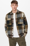 ONLY & SONS ONSLEROY LS WOOLEN LOOK CHECK OVERSHIRT Chicory Coffee