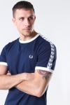 Fred Perry Taped Ringer T-Hemd Carbon Blue