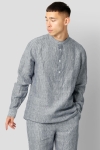 Clean Cut Copenhagen Andreas Cotton Linen Mao Hemd L/S Navy / Ecru