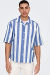 ONLY & SONS Tes Relax Slub Stripe SS Hemd Turkish Sea