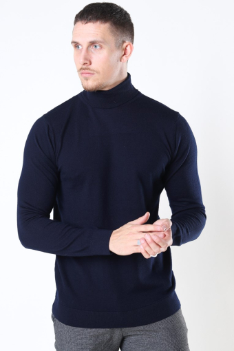 Merino Wool Roll Stricken Navy