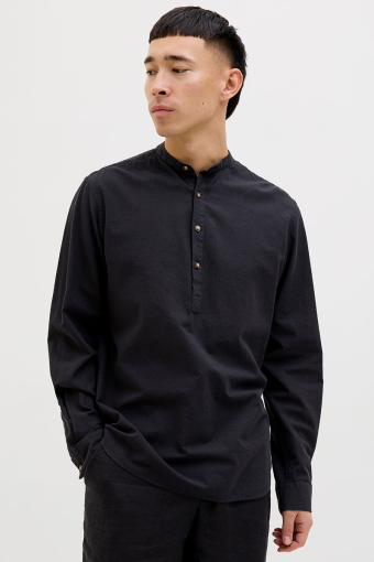 Summer Half Placket Hemd LS Black