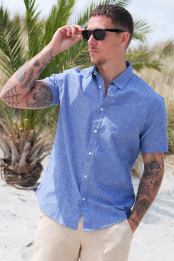 Regular Sun Linen Hemd SS Medium Blue Denim