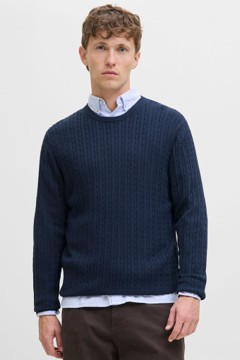 Emil Knit Cable Crew Neck Navy Blazer