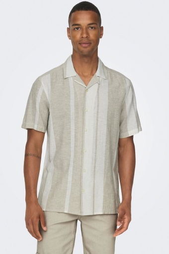 Caiden SS Stripe Linen Resort Hemd Vintage Khaki