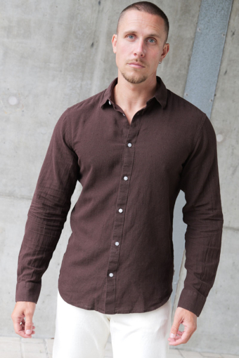 Caiden LS Linen Hemd Coffee Bean