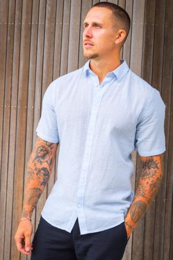 Caiden SS Linen Hemd Cashmere Blue