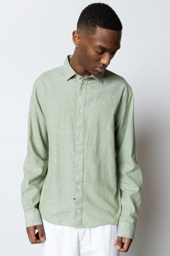 Jamie Cotton Linen Hemd LS Green Melange