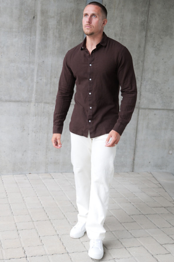 Caiden LS Linen Hemd Coffee Bean