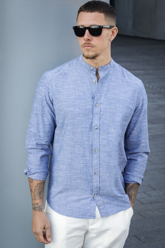 Summer Band Hemd LS Faded Denim