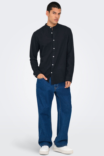 CAIDEN LS SOLID LINEN MAO Hemd Black
