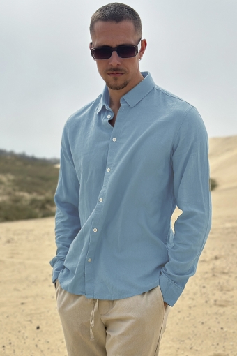 Enea Allan Linen Hemd LS Chambray Blue