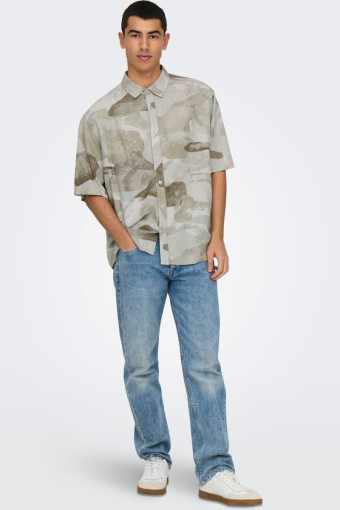 Bud Relaxed Fit AOP Linen Hemd Chinchilla