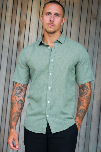 Caiden SS Linen Hemd Swamp