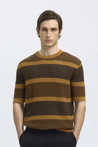 Ginger SS Knit Relaxed Fit Stripe Tee Chipmunk