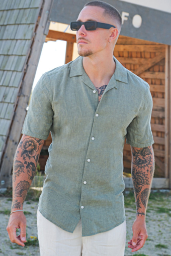 Caiden SS Resort Linen Hemd Swamp