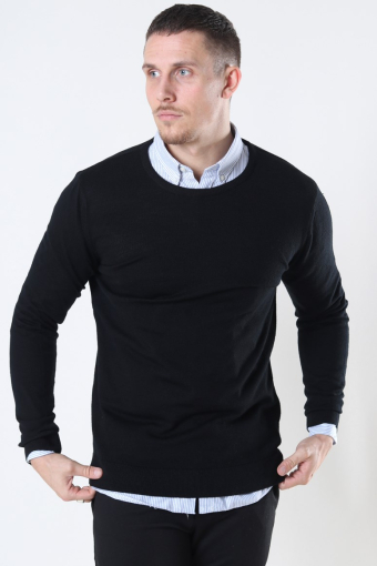 Merino Wool Crew Stricken Black