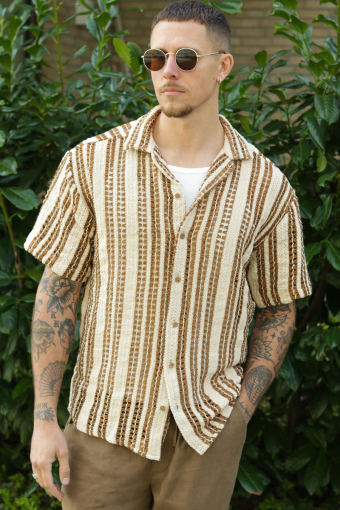 Dani Chrochet Resort SS Hemd Brown Stripe