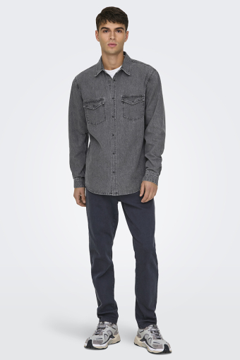 Bane Regular Fit Denim Hemd Light Grey Denim