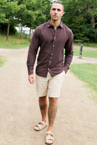 Caiden LS Linen Hemd Coffee Bean Peppercorn