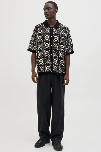 Cartagena Crochet Knit Polo Black