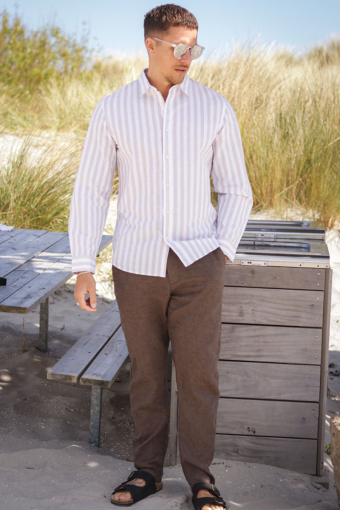 Reg New Linen Hemd LS Kelp Stripe