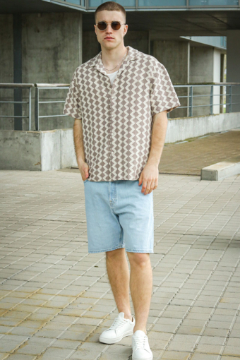 Summer Luke Regular Fit Texture Resort Hemd SS Mocha Meringue