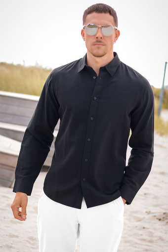 Slim Sun Linen Hemd LS Black