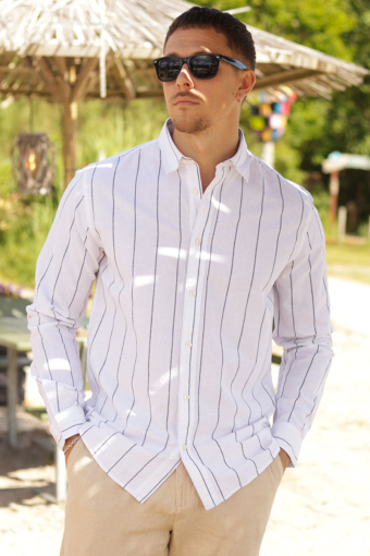 Slim Sun Linen Hemd LS White Wide Stripe