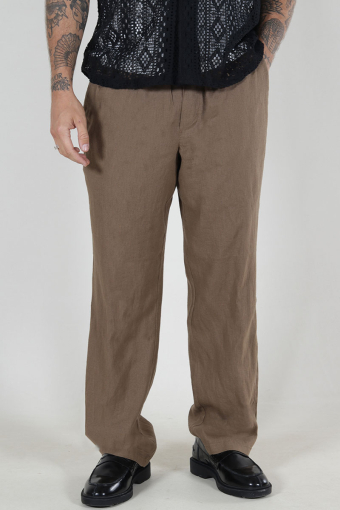 Allan Elsticated Wide Fit Linen Pants Shitake
