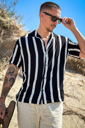 Jeff Resort Stripe Hemd SS Black
