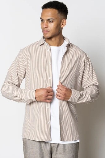 Clean Formal Stretch Stripe Hemd L/S Warm Sand/White Stripe