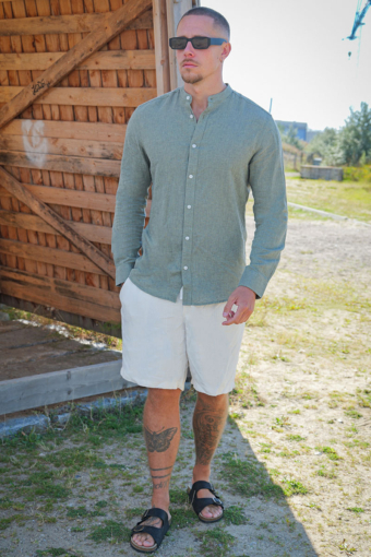 CAIDEN LS SOLID LINEN MAO Hemd Swamp