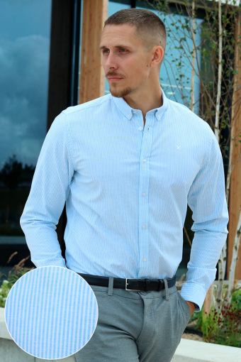 Oxford Stretch Stripe L/S Light Blue