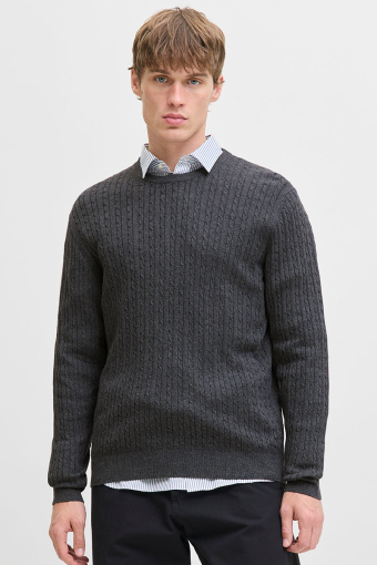 Emil Knit Cable Crew Neck Dark Grey Melange