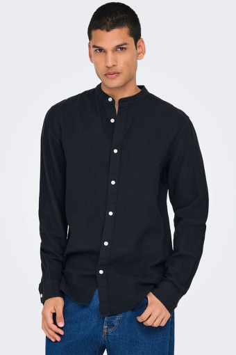 CAIDEN LS SOLID LINEN MAO Hemd Black