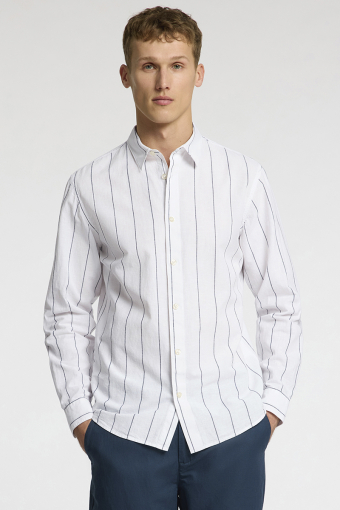 Slim Sun Linen Hemd LS White Wide Stripe