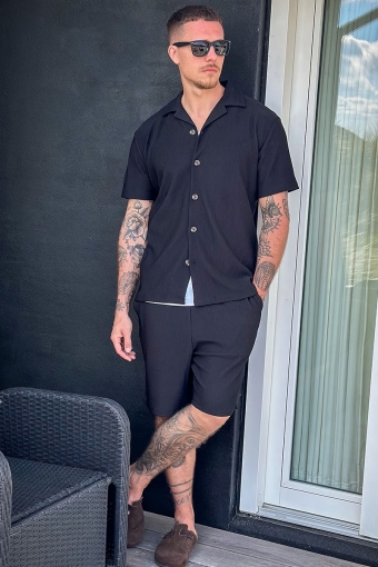 Relax Plisse Resort SS Hemd Black