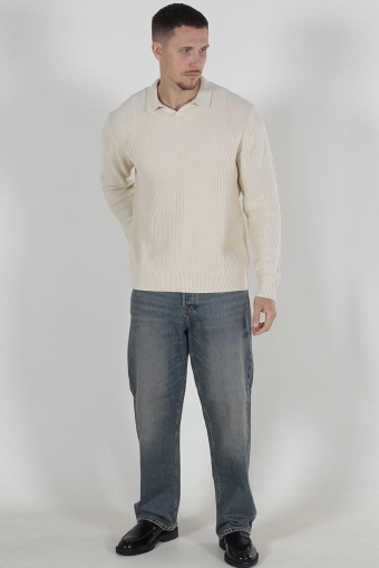 Relaxed Fit Structered Knit Polo Summer Sand